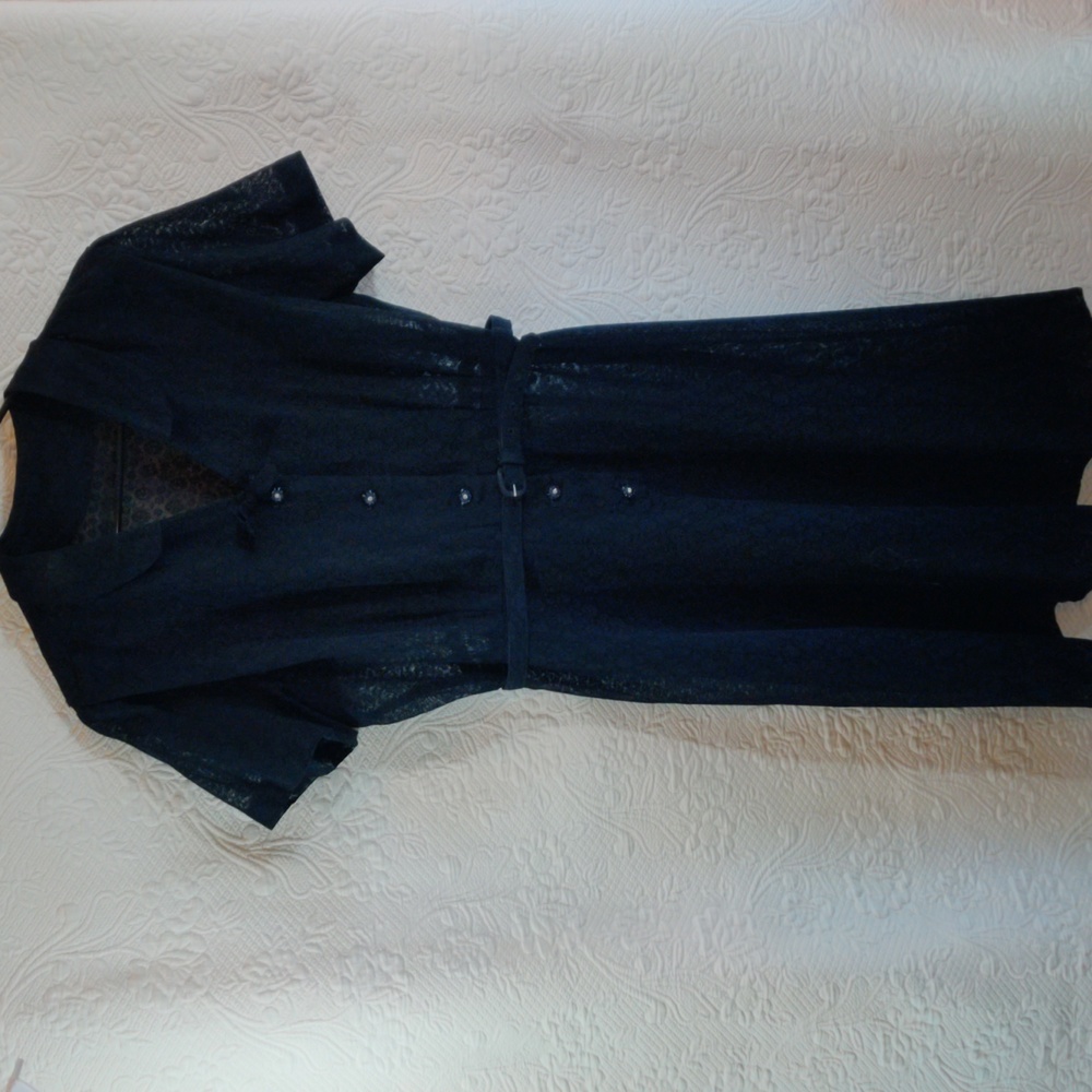 Vintage 1940s Black Lace Rhinestone Button Down Evening Party Dress